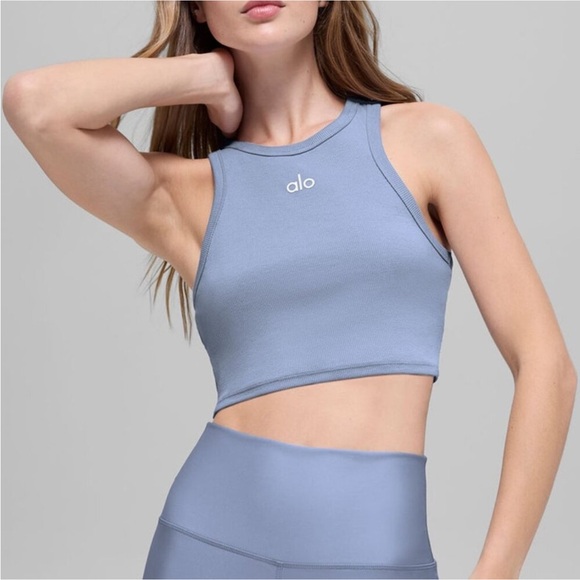NWT ALO YOGA ASPIRE TANK TOP Blue Winter Frost White SAME DAY SHIP LAST ONE - Picture 4 of 4